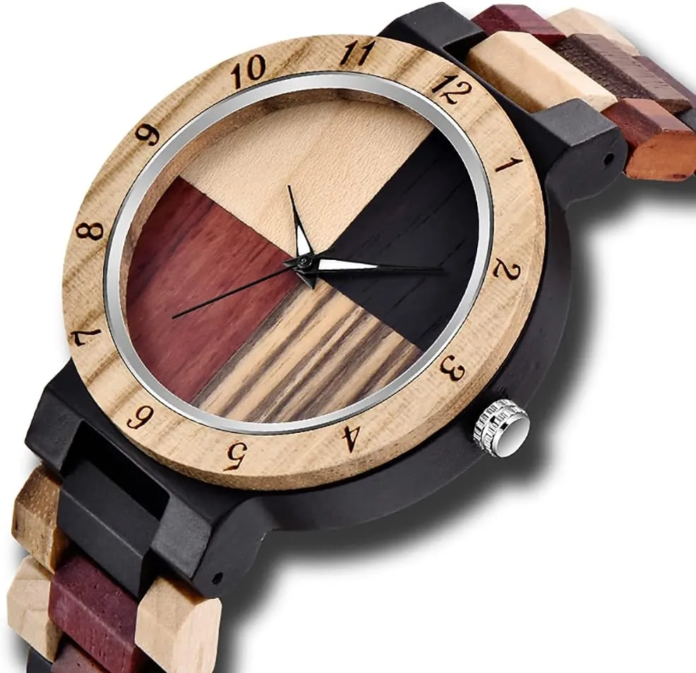 Date Quartz Wooden Watch for Men Tiong Brand Wooden Watches soothe hairy radiate Mens with Handmade Colorful Bamboo Wood Watch Analog 