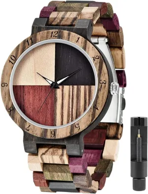 Date Quartz Wooden Watch for Men Tiong Brand Wooden Watches soothe hairy radiate Mens with Handmade Colorful Bamboo Wood Watch Analog 