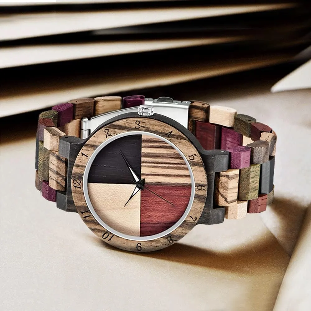 Date Quartz Wooden Watch for Men Tiong Brand Wooden Watches soothe hairy radiate Mens with Handmade Colorful Bamboo Wood Watch Analog 