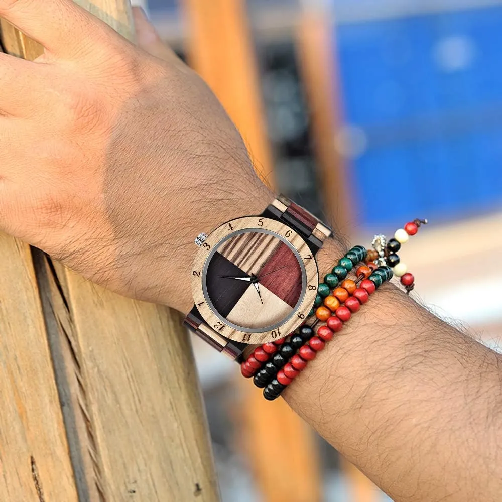 Date Quartz Wooden Watch for Men Tiong Brand Wooden Watches soothe hairy radiate Mens with Handmade Colorful Bamboo Wood Watch Analog 