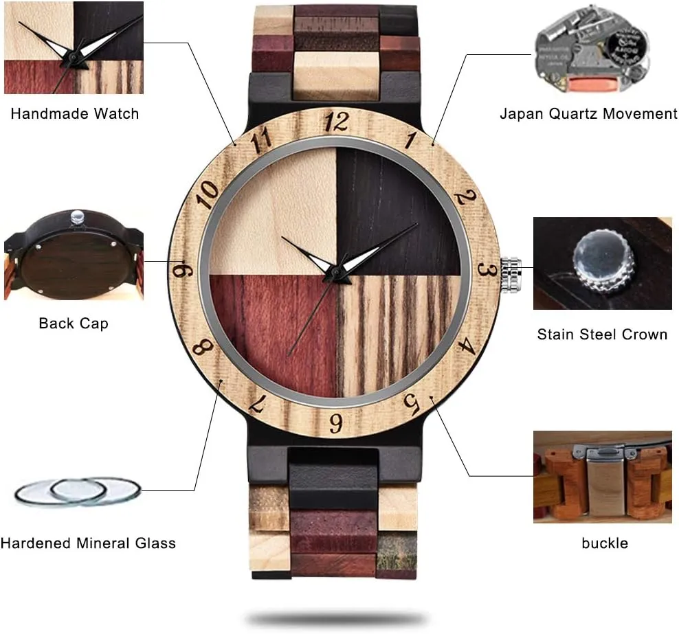Date Quartz Wooden Watch for Men Tiong Brand Wooden Watches soothe hairy radiate Mens with Handmade Colorful Bamboo Wood Watch Analog 