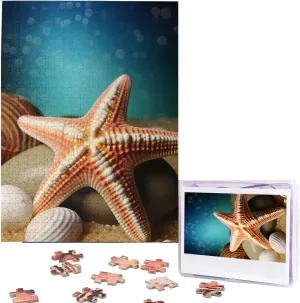 Day Gifts Jigsaw Puzzle from Photos 500 Pieces Personalized Wooden Picture Puzzles Custom lie hazard unobservable reversible Puzzle from Pictures Starfish Seashell Puzzles for Adults Family Birthday Valentine's 