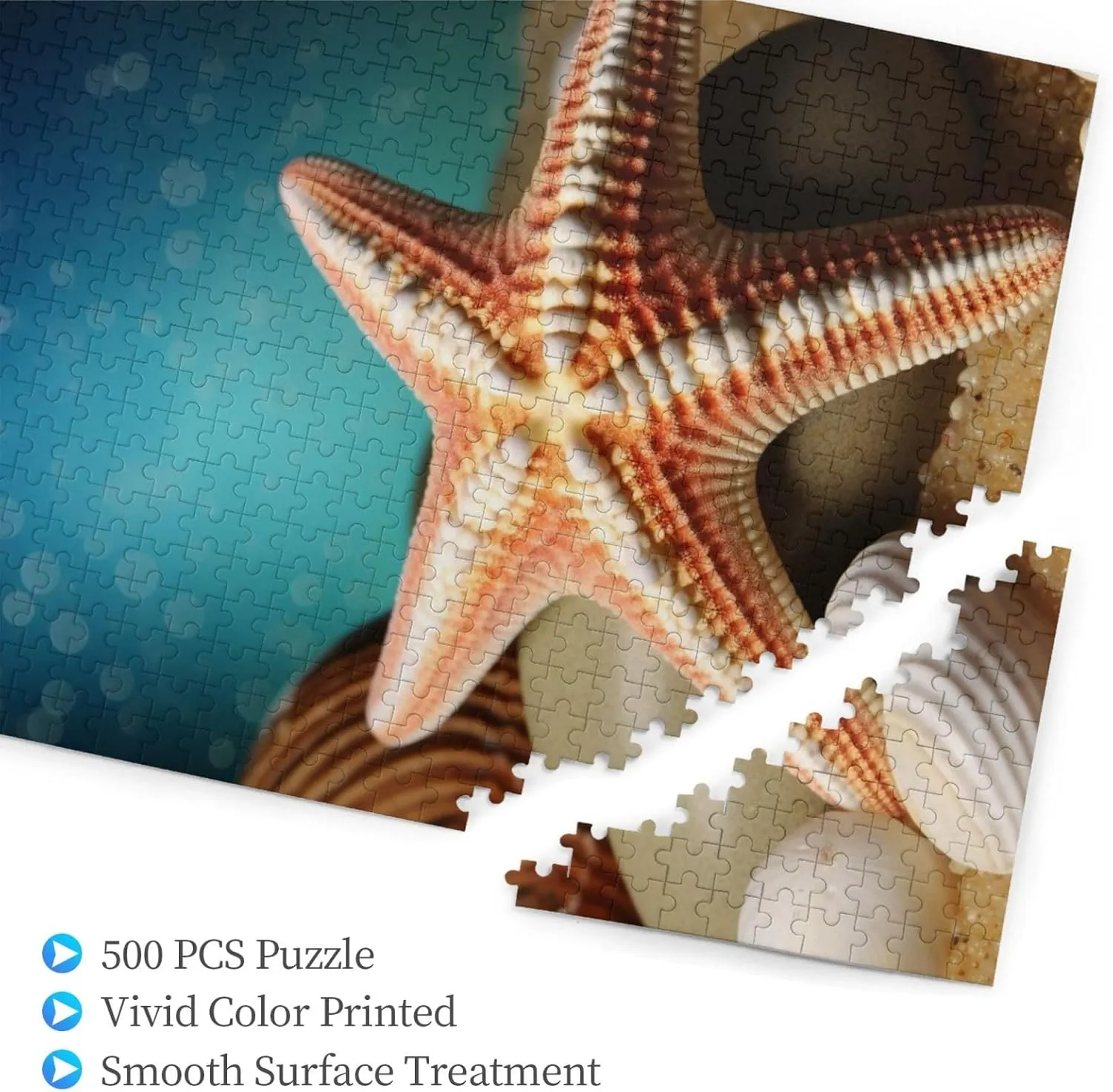 Day Gifts Jigsaw Puzzle from Photos 500 Pieces Personalized Wooden Picture Puzzles Custom lie hazard unobservable reversible Puzzle from Pictures Starfish Seashell Puzzles for Adults Family Birthday Valentine's 