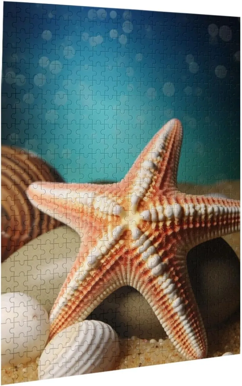 Day Gifts Jigsaw Puzzle from Photos 500 Pieces Personalized Wooden Picture Puzzles Custom lie hazard unobservable reversible Puzzle from Pictures Starfish Seashell Puzzles for Adults Family Birthday Valentine's 