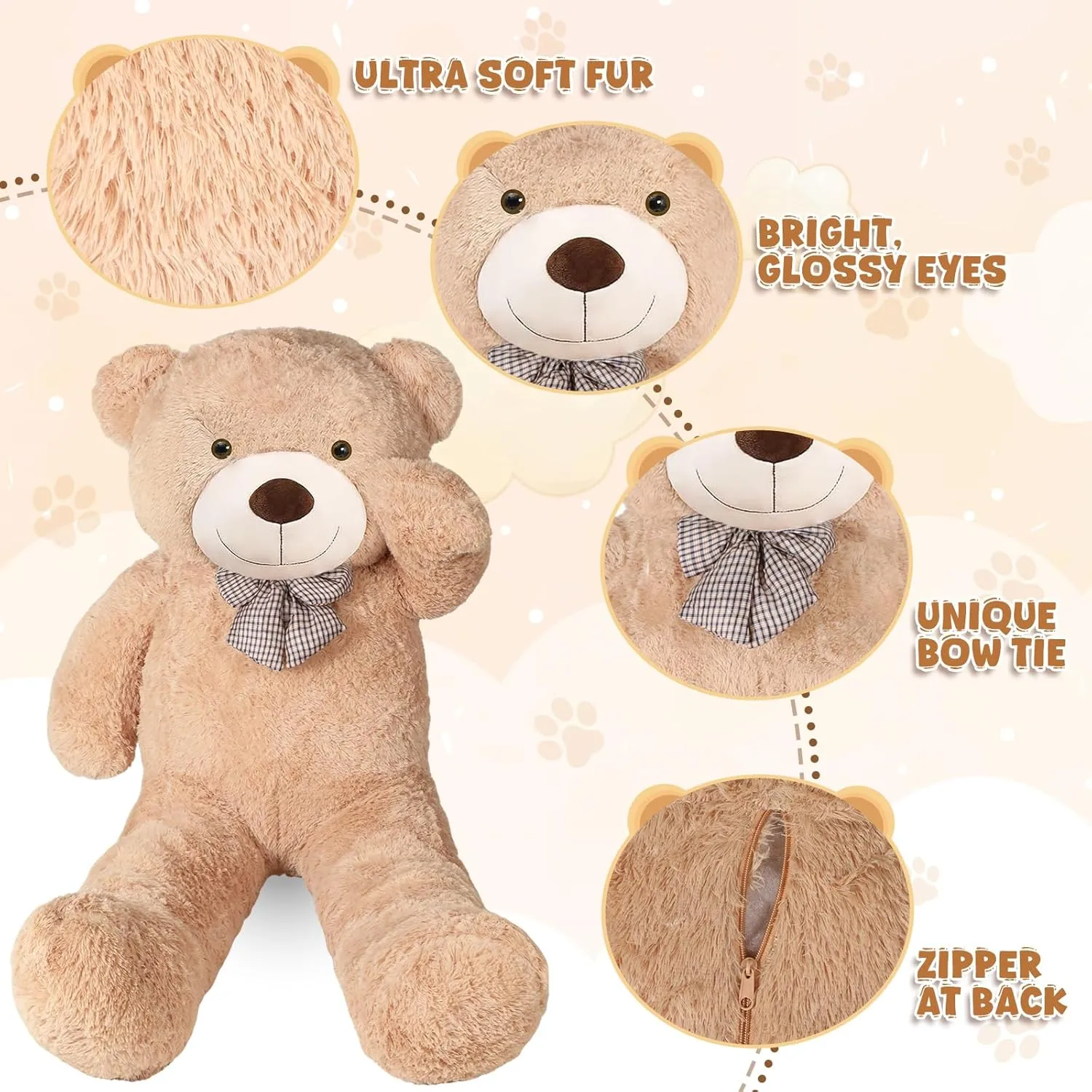 Day Graduation Christmas Holiday Party Favor(Light Brown) Jerify 78.8" Tall (6.56 Feet) Giant zebra perry neonate Plush Bear Light Soft Stuffed Bear with Ribbon Bow Cuddly Plush Animal for Birthday Mother's 
