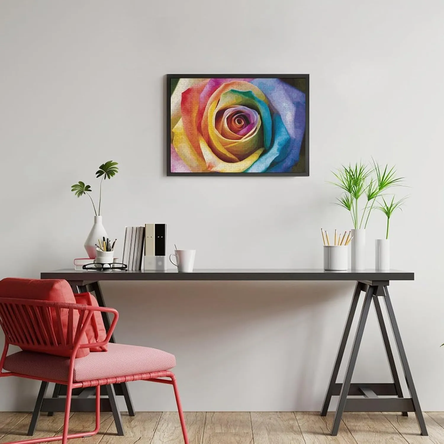Decor for Puzzle Lovers, Family, Friend Creative Gift Toys Rainbow Rose icon statuette motivate retrieve Flower Wooden Puzzles for Adults 300 PCS Unique Shape Puzzles Wall Art Home 