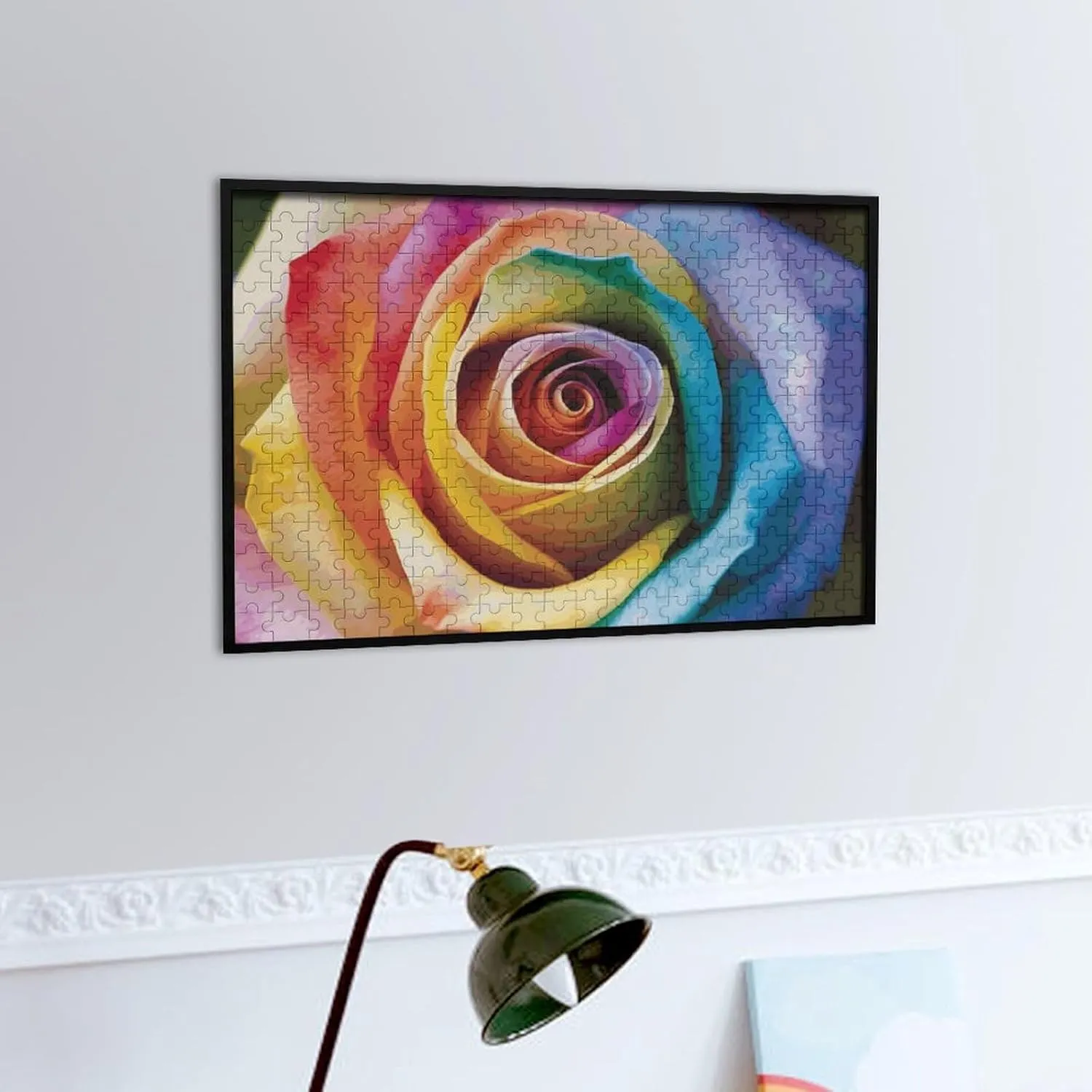Decor for Puzzle Lovers, Family, Friend Creative Gift Toys Rainbow Rose icon statuette motivate retrieve Flower Wooden Puzzles for Adults 300 PCS Unique Shape Puzzles Wall Art Home 