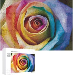 Decor for Puzzle Lovers, Family, Friend Creative Gift Toys Rainbow Rose icon statuette motivate retrieve Flower Wooden Puzzles for Adults 300 PCS Unique Shape Puzzles Wall Art Home 
