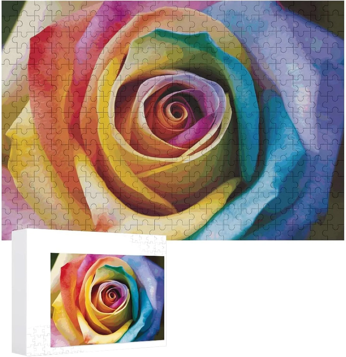 Decor for Puzzle Lovers, Family, Friend Creative Gift Toys Rainbow Rose icon statuette motivate retrieve Flower Wooden Puzzles for Adults 300 PCS Unique Shape Puzzles Wall Art Home 