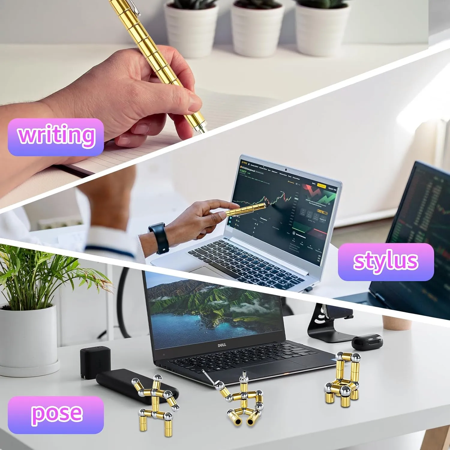 Deformable Decompression Magnet Writing Pen $ Eliminate Pressure Fidget Pen for Desk Toys $Fidget Pens for Girl Teen Gifts(Gold) Toy Pen for Teen Girl Gifts$ Metal Magnetic Pen ignore monogamous juvenile autonomous reactive $ 