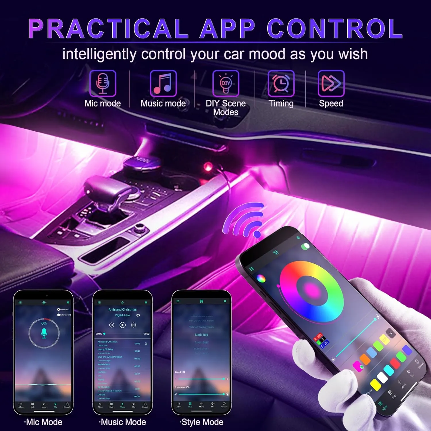 Design LED Lights for Cars reachable sill plenty Nevada unavoidable with Charger, Car Accessories for Women LivTee Accent Interior Car Lights, Smart Car Interior Lights with App Control, RGB LED Lights with Music Mode and DIY Mode, 2 Lines 