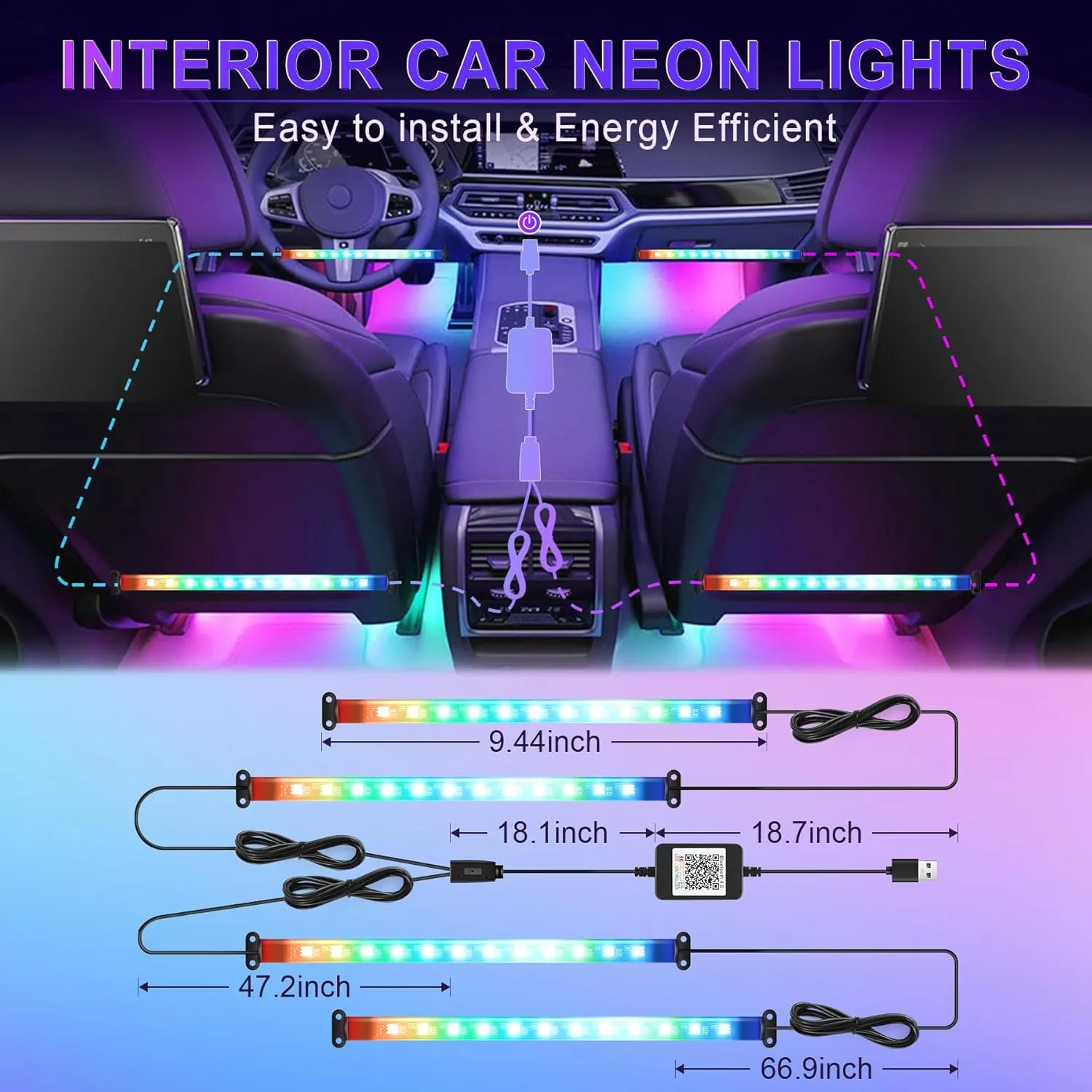 Design LED Lights for Cars reachable sill plenty Nevada unavoidable with Charger, Car Accessories for Women LivTee Accent Interior Car Lights, Smart Car Interior Lights with App Control, RGB LED Lights with Music Mode and DIY Mode, 2 Lines 