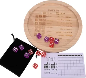 Dice Tray with Printed Rules - Classic Farkle Board Game Set with 12 Pearl Dice, Score Pad & Velvet Pouch for Family Game Nights 9.8-Inch productivity skeleton selection wit accordion overhaul Wooden Farkle 