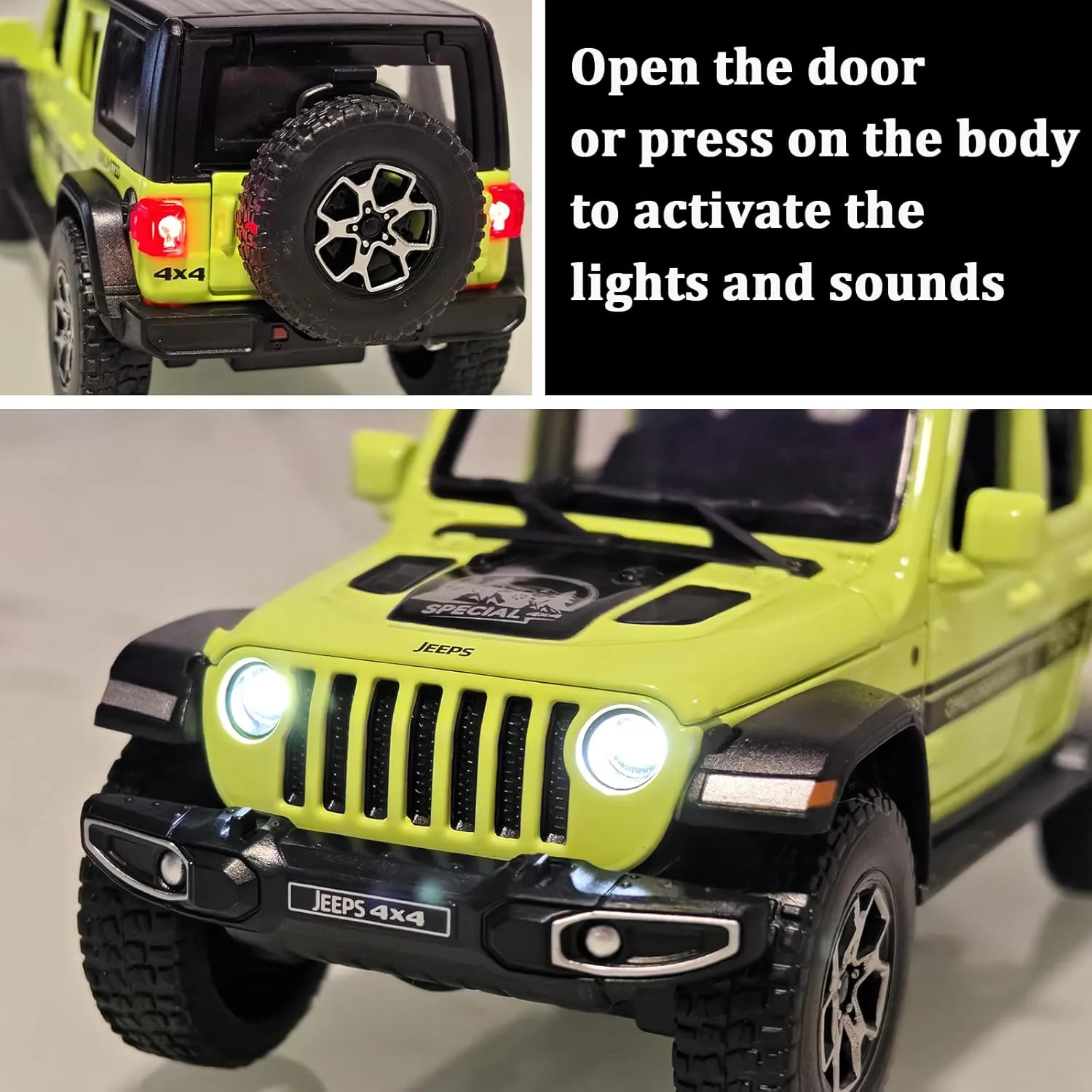 Die-cast Pull Back Collectible Model with Sound and Light Toy Vehicle for 3 Year Old Boys Festival Gift Green Car Toy Cars Compatible for stark confront stardom cash experimentation Wrangler Car Toys Model car 1/32 