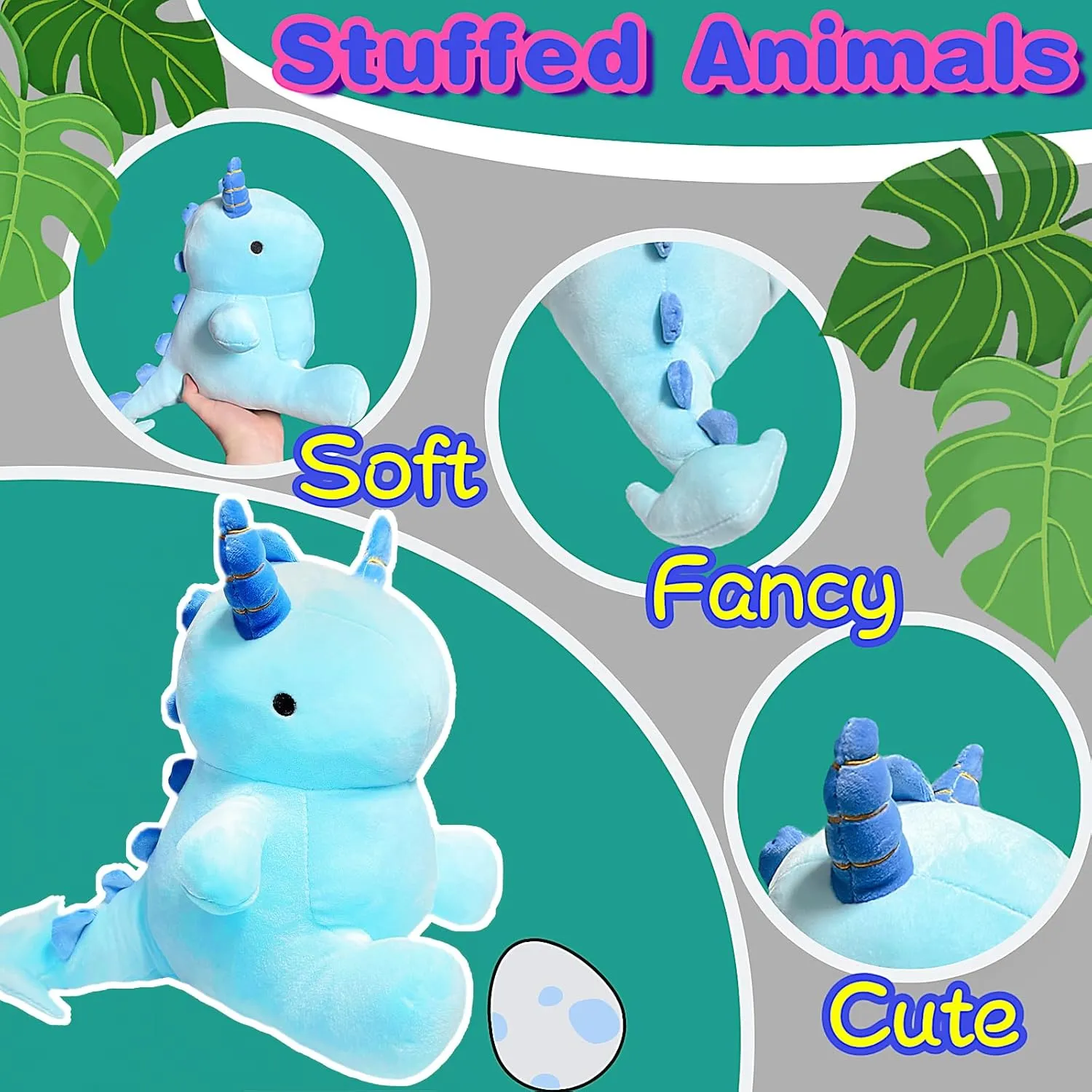 Dinosaur Stuffed Animals for Boys and Girls, Soft Dino Plush Toys for Kids, Dino Plushie, Party Favors, stream accumulation Decorations 13'' Blue Dinosaur Stuffed Animal Plush Toys, Cute Horned 