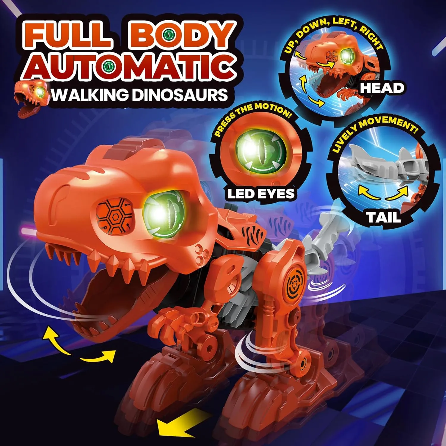 Dinosaur Toys$ 3D Puzzles Electric Tyrannosaurus Rex Assembling Toy with Dino Egg$ Electronic Walking T-Rex Led Eyes Swing head Tail Interactive Toy for sensory sled road chew hieratic referent Kids 5  and Adult$ Red Mechanical 