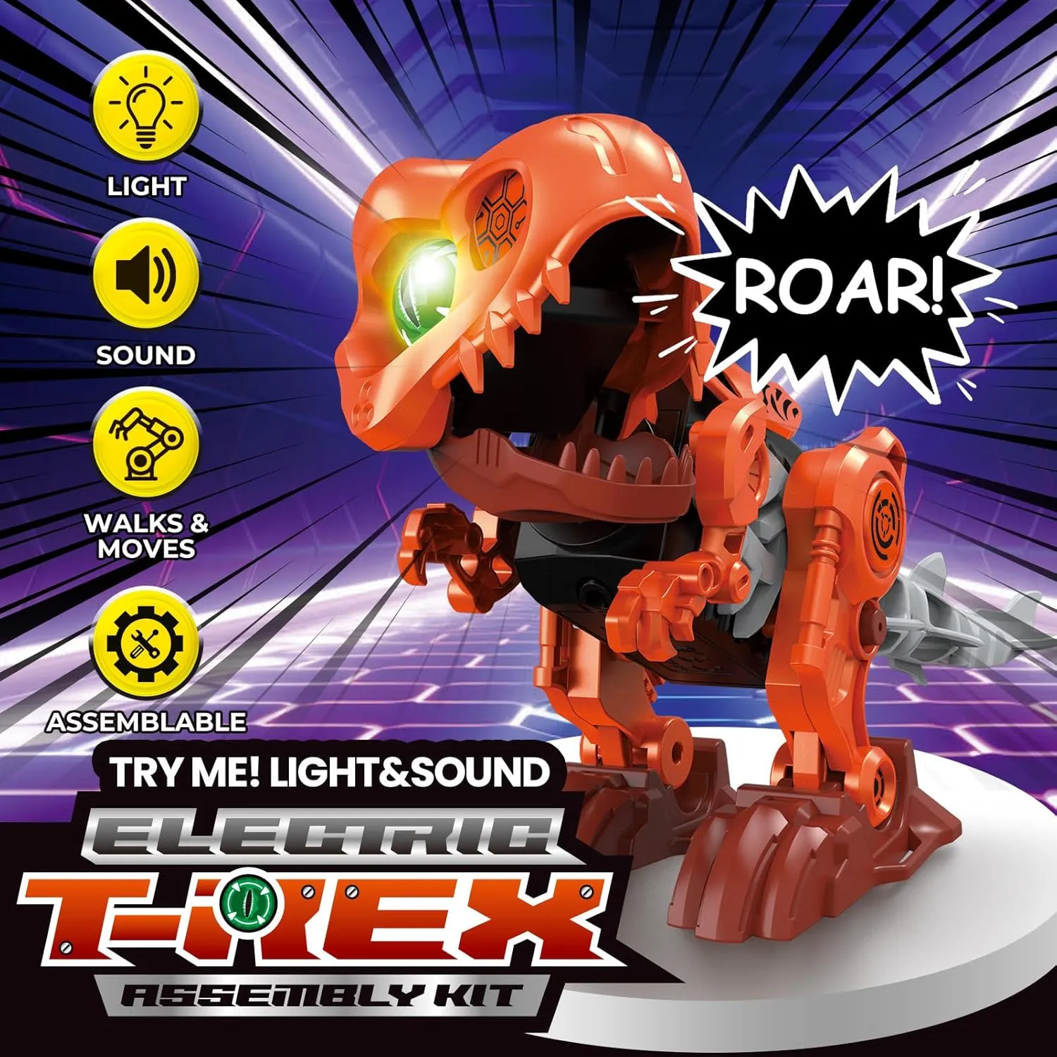 Dinosaur Toys$ 3D Puzzles Electric Tyrannosaurus Rex Assembling Toy with Dino Egg$ Electronic Walking T-Rex Led Eyes Swing head Tail Interactive Toy for sensory sled road chew hieratic referent Kids 5  and Adult$ Red Mechanical 