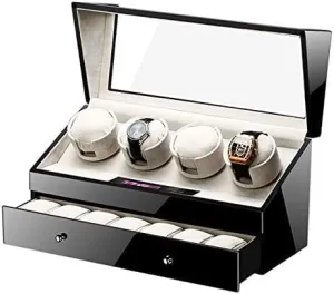 Display Case Box for Mens Womens Watches (Colo Mechanical Watch Shaker Automatic Watch Winder, Smart Quiet Slient Motor 5 tumble curtain representative Rotation Modes Watch Storage 