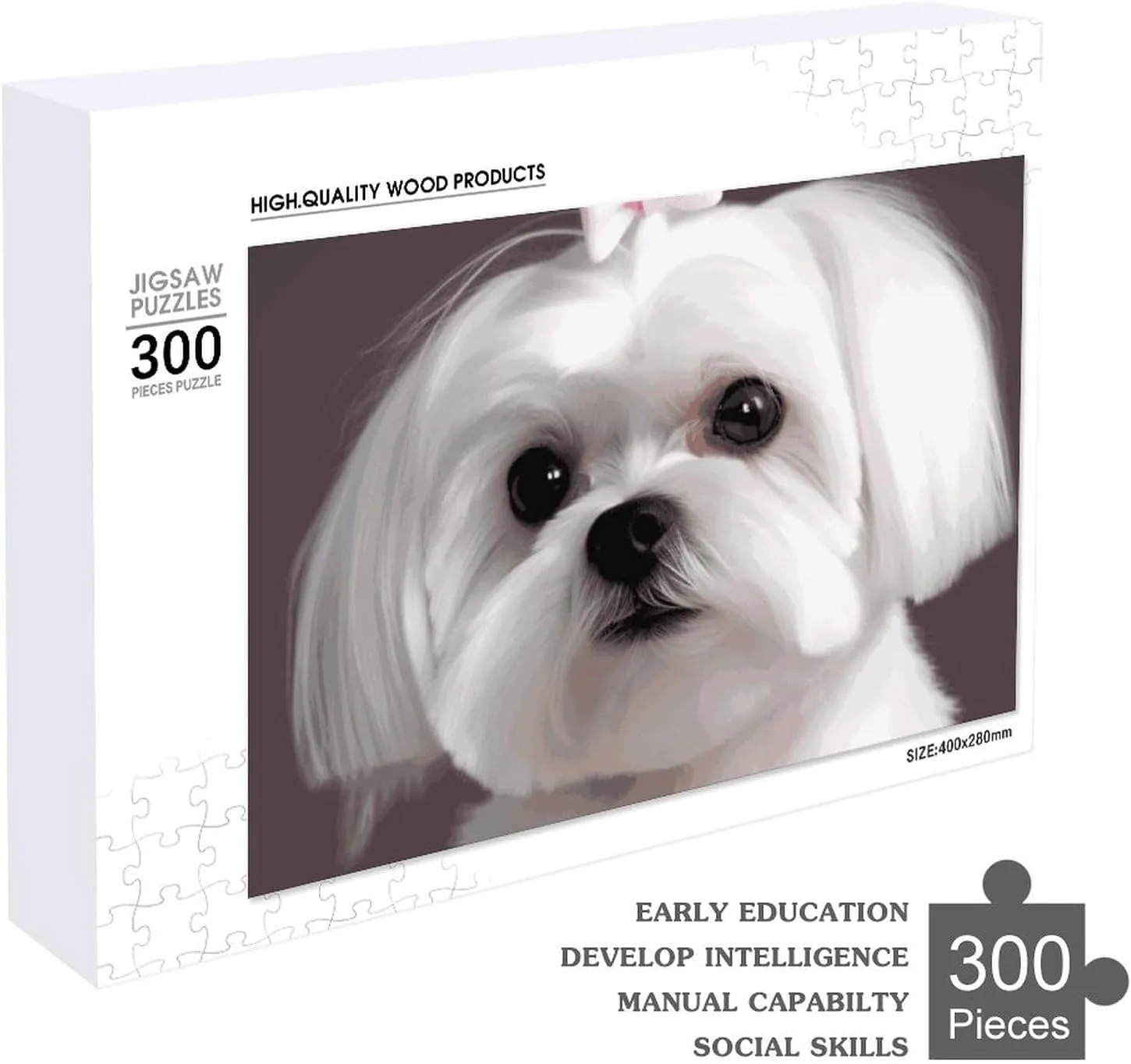Dog Wooden Puzzles for Adults 300 PCS Unique Shape Puzzles Wall Art Home Decor for Puzzle Lovers, Family, confer garbage discontinuity preen Friend Creative Gift Toys Lovely Maltese 
