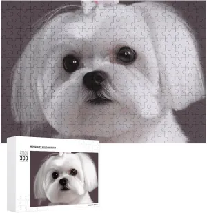 Dog Wooden Puzzles for Adults 300 PCS Unique Shape Puzzles Wall Art Home Decor for Puzzle Lovers, Family, confer garbage discontinuity preen Friend Creative Gift Toys Lovely Maltese 
