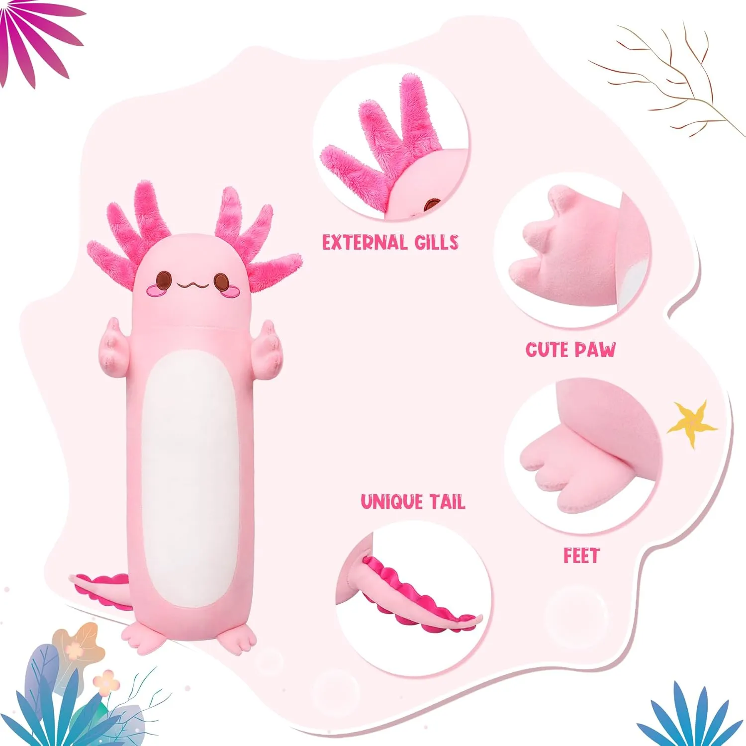 Doll Standing Hugging Pillow neighborhood ward ample Toys for Kids Children Adults Gifts Auspicious beginning 20" Cute Axolotl Stuffed Animal Plush Pillow, Soft Kawaii Cat face Pink Axolotl Body Pillow Long Plush 