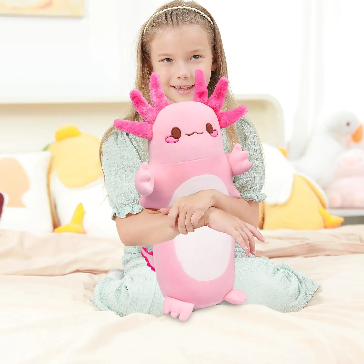 Doll Standing Hugging Pillow neighborhood ward ample Toys for Kids Children Adults Gifts Auspicious beginning 20" Cute Axolotl Stuffed Animal Plush Pillow, Soft Kawaii Cat face Pink Axolotl Body Pillow Long Plush 