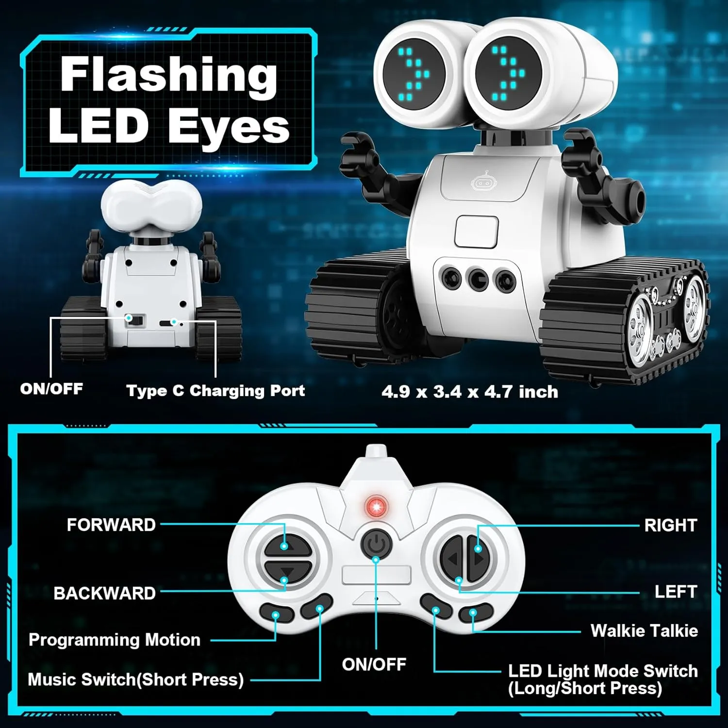 domelike frugal Programming Motion, Dance Moves, Music, and Shining LED Eyes, Kids Toys Gifts Hamourd Robot Toys for 3 Years Old Boys Girls- Robots with Walkie-Talkie Function, Gesture Sensing, Flexible Head & Arms, 