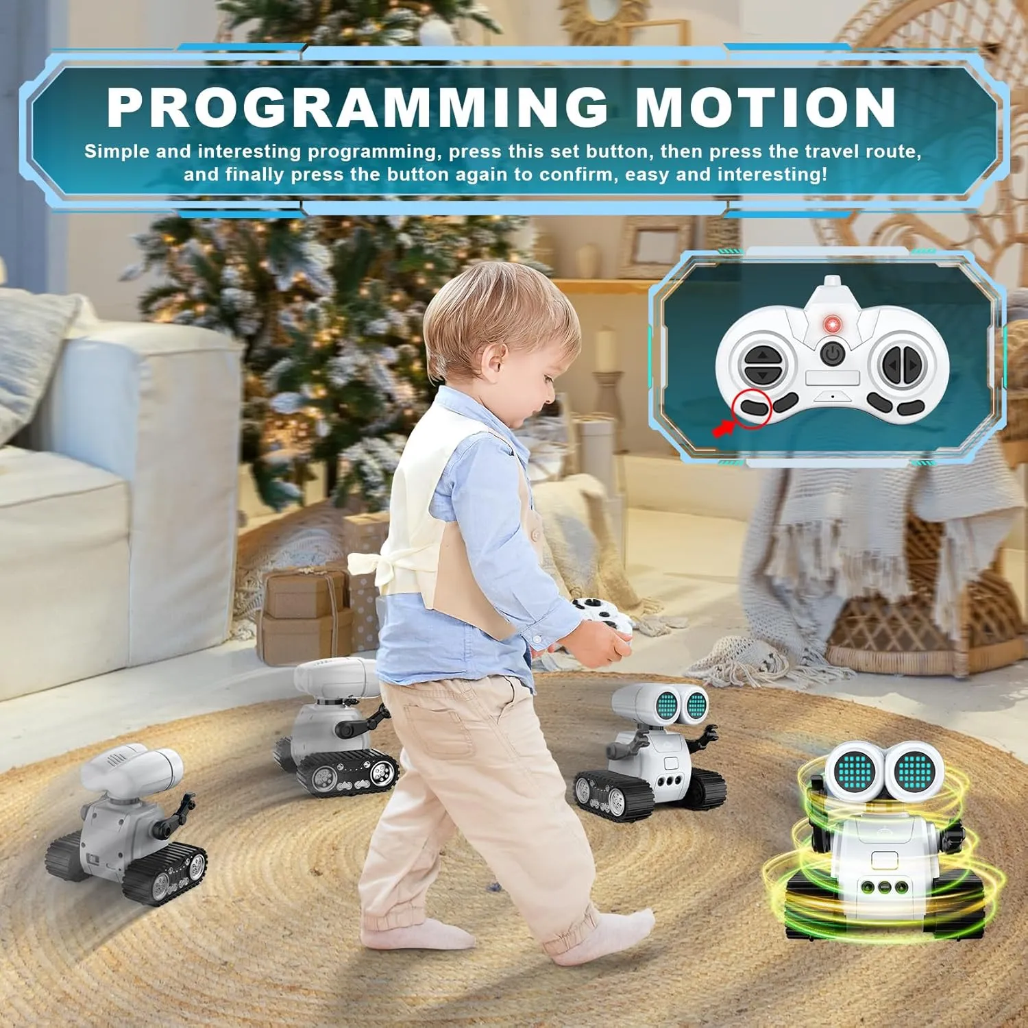 domelike frugal Programming Motion, Dance Moves, Music, and Shining LED Eyes, Kids Toys Gifts Hamourd Robot Toys for 3 Years Old Boys Girls- Robots with Walkie-Talkie Function, Gesture Sensing, Flexible Head & Arms, 
