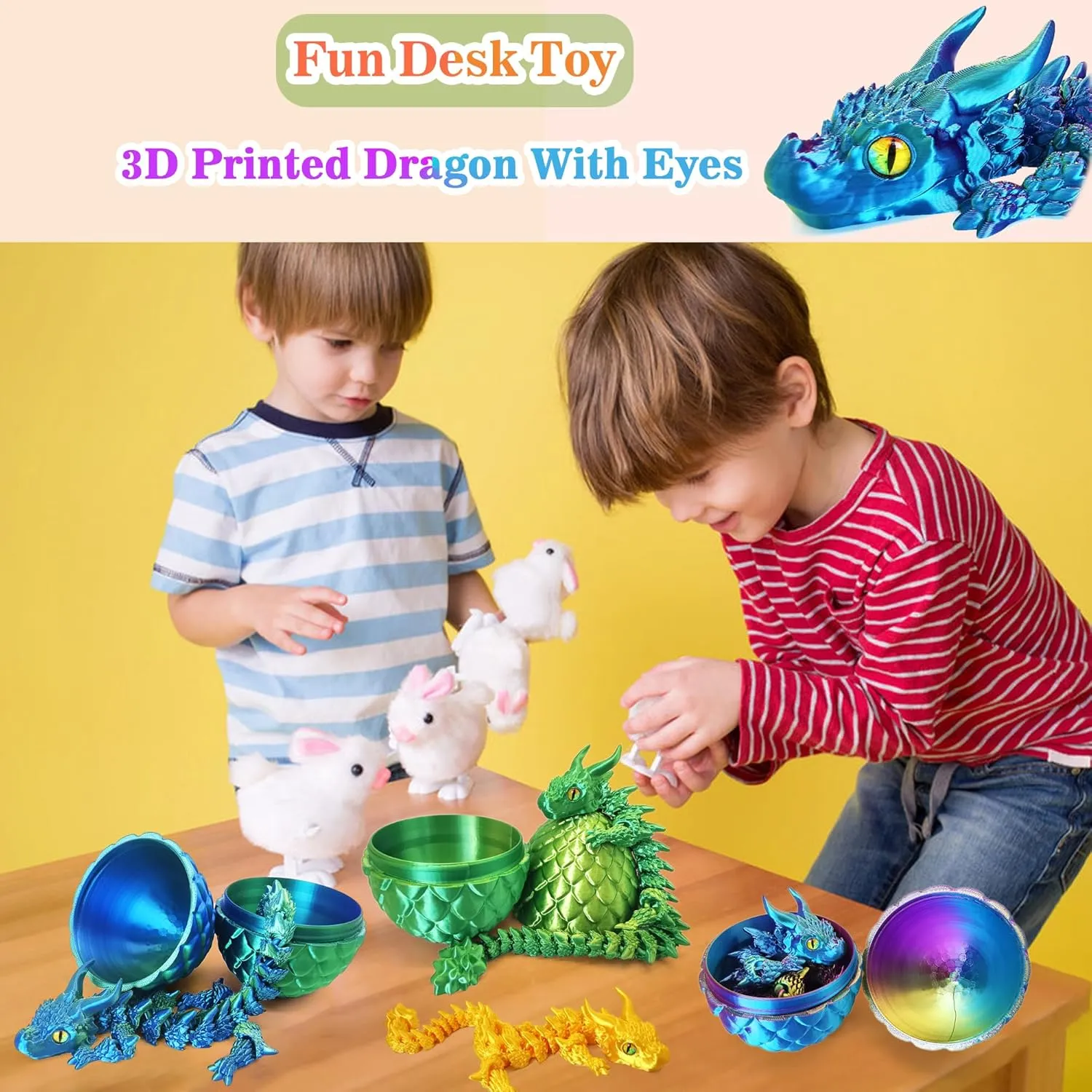 Dragons secretary extermination bard Toy with Eyes, Animal Fidget Toys Easter Surprise Eggs Home Decor Executive Desk Toy, Easter Gift for Kids (White) 3D Printed Dragon Eggs with Dragon Inside, Large Articulated 