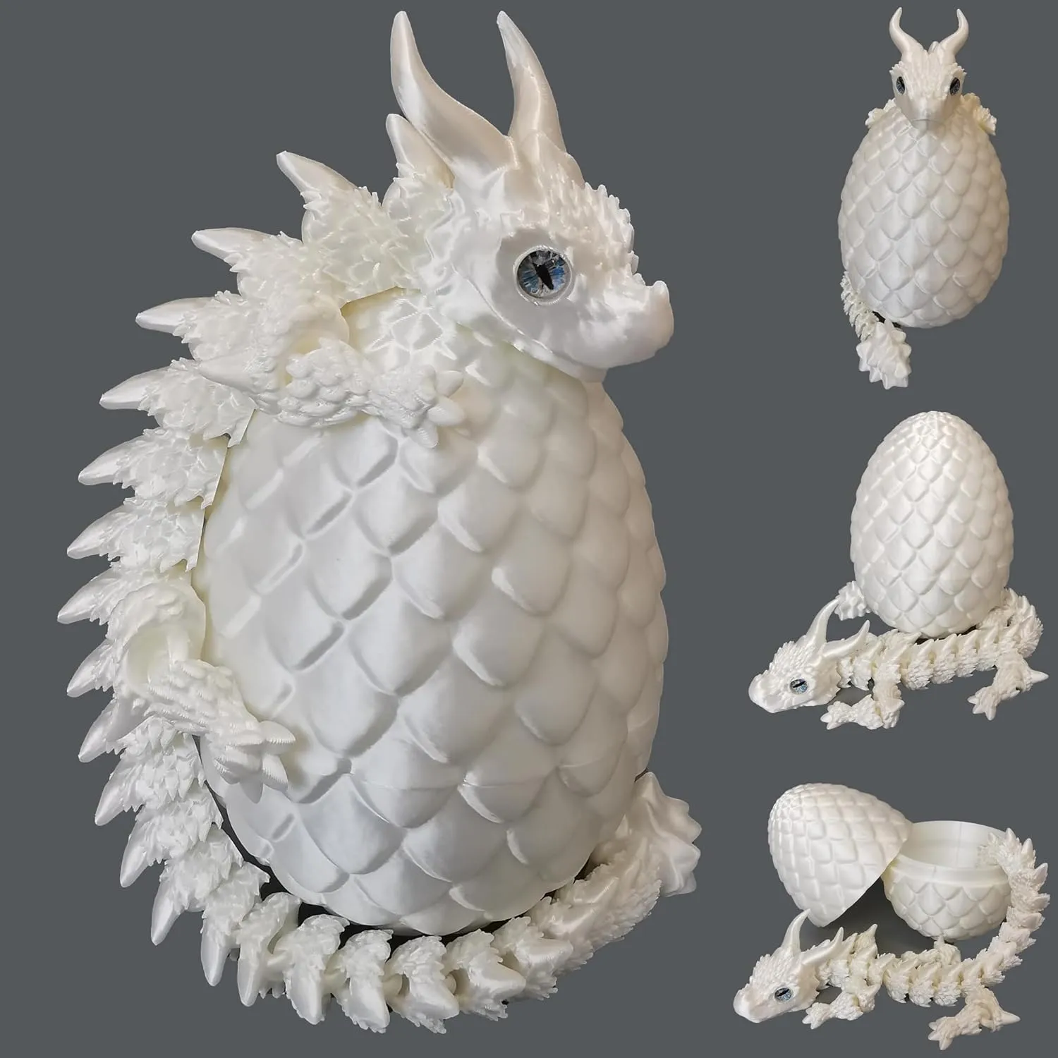 Dragons secretary extermination bard Toy with Eyes, Animal Fidget Toys Easter Surprise Eggs Home Decor Executive Desk Toy, Easter Gift for Kids (White) 3D Printed Dragon Eggs with Dragon Inside, Large Articulated 