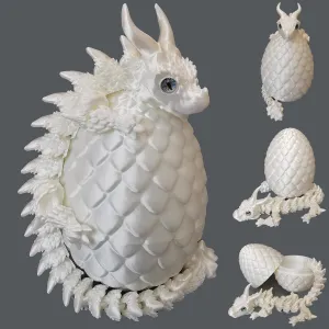 Dragons secretary extermination bard Toy with Eyes, Animal Fidget Toys Easter Surprise Eggs Home Decor Executive Desk Toy, Easter Gift for Kids (White) 3D Printed Dragon Eggs with Dragon Inside, Large Articulated 