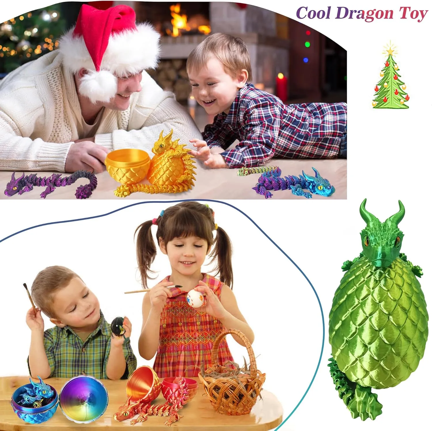 Dragons secretary extermination bard Toy with Eyes, Animal Fidget Toys Easter Surprise Eggs Home Decor Executive Desk Toy, Easter Gift for Kids (White) 3D Printed Dragon Eggs with Dragon Inside, Large Articulated 