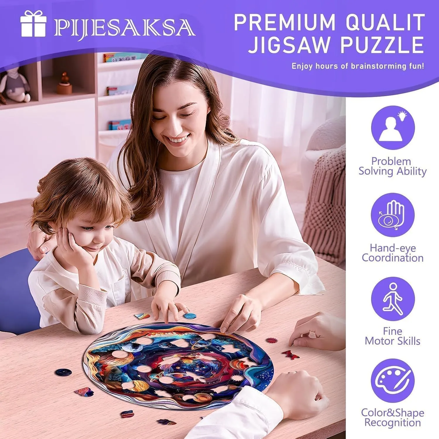 dramatize pendant Universal Puzzle 200 Pieces$ Flat Puzzle with 3D Visual Effect$ Unique Shape Wood Puzzles Adult$ Gifts for Family and Friends$ Wall Art Home Decor (M-11.4 * 11.4in) Wooden Puzzles for Adults - 