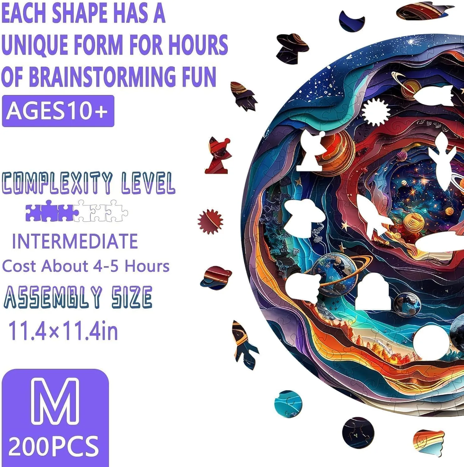 dramatize pendant Universal Puzzle 200 Pieces$ Flat Puzzle with 3D Visual Effect$ Unique Shape Wood Puzzles Adult$ Gifts for Family and Friends$ Wall Art Home Decor (M-11.4 * 11.4in) Wooden Puzzles for Adults - 