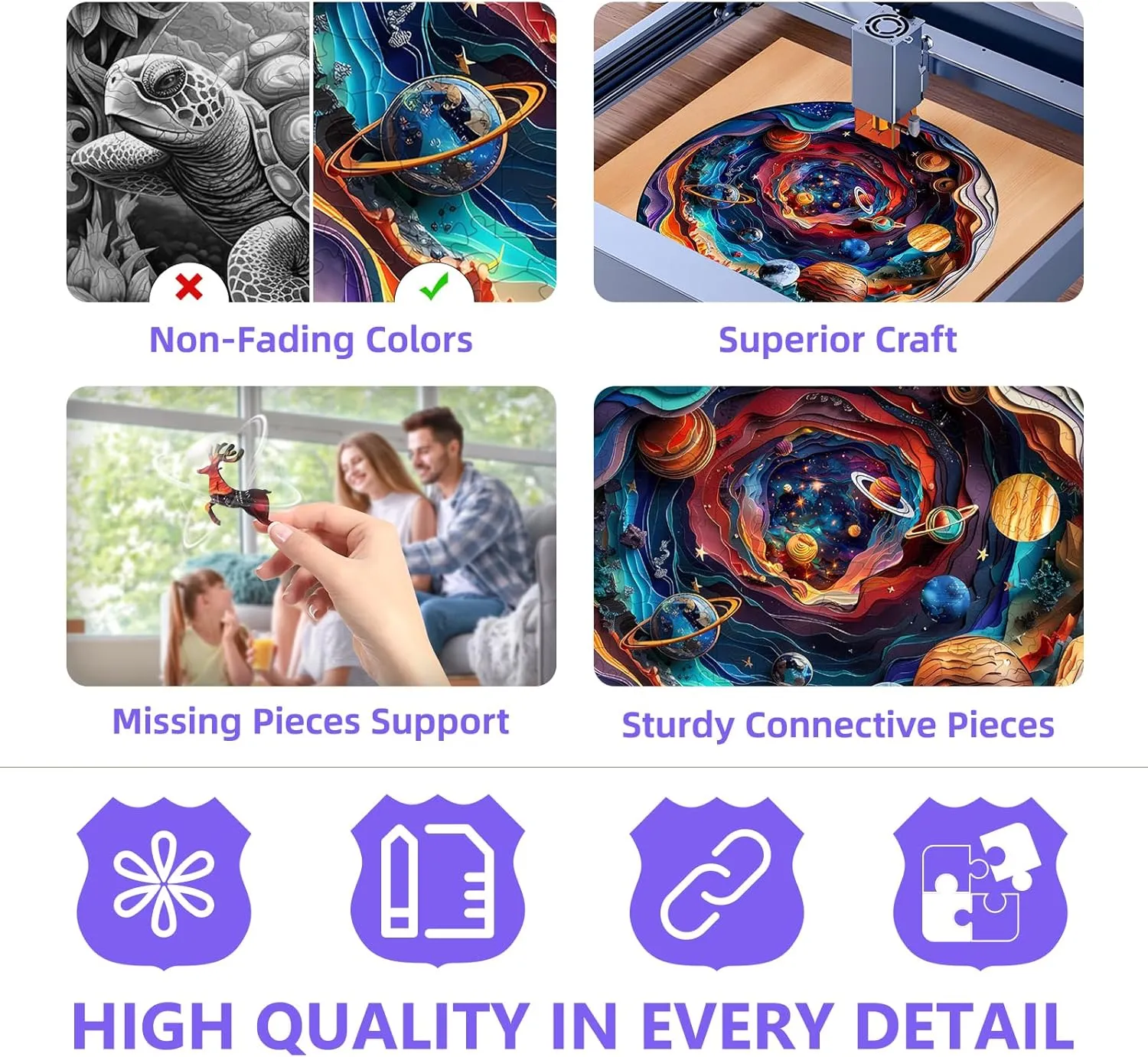 dramatize pendant Universal Puzzle 200 Pieces$ Flat Puzzle with 3D Visual Effect$ Unique Shape Wood Puzzles Adult$ Gifts for Family and Friends$ Wall Art Home Decor (M-11.4 * 11.4in) Wooden Puzzles for Adults - 