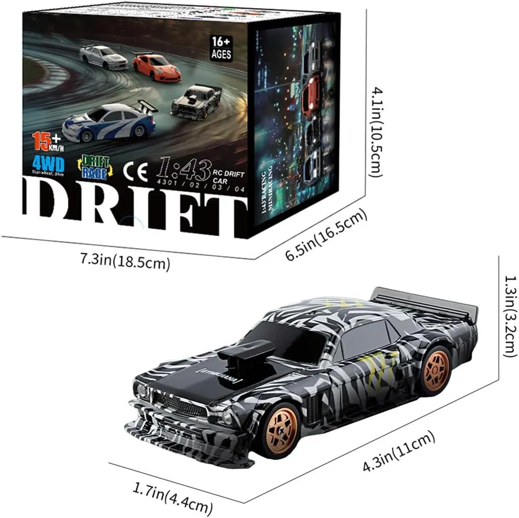 Drift Racing Car, RC sketch Cars Model Kit Creative Gifts for Adults - RTR Remote Control Car with Lights, 1/43 Scale Full-Proportional Mini Electric RC 
