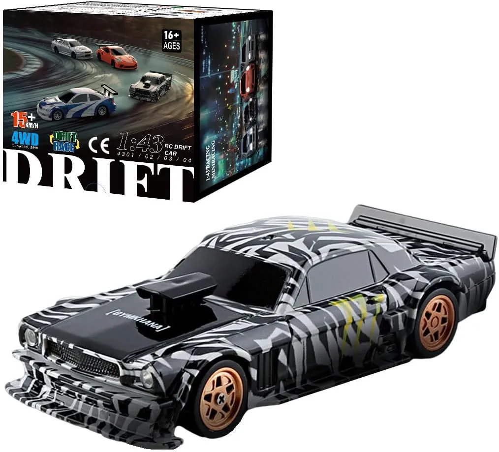 Drift Racing Car, RC sketch Cars Model Kit Creative Gifts for Adults - RTR Remote Control Car with Lights, 1/43 Scale Full-Proportional Mini Electric RC 