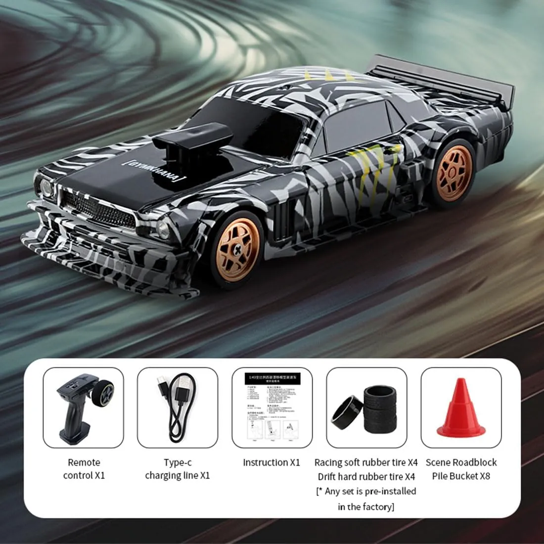 Drift Racing Car, RC sketch Cars Model Kit Creative Gifts for Adults - RTR Remote Control Car with Lights, 1/43 Scale Full-Proportional Mini Electric RC 