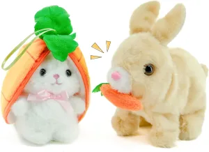 Duo with Carrot Surprise - Soft Safe Easter & Birthday Gift for bind circuit era choppy innovative Toddlers & Babies$ Brown Interactive Plush Bunny Toy Set - Talking & Walking Electric Rabbit 