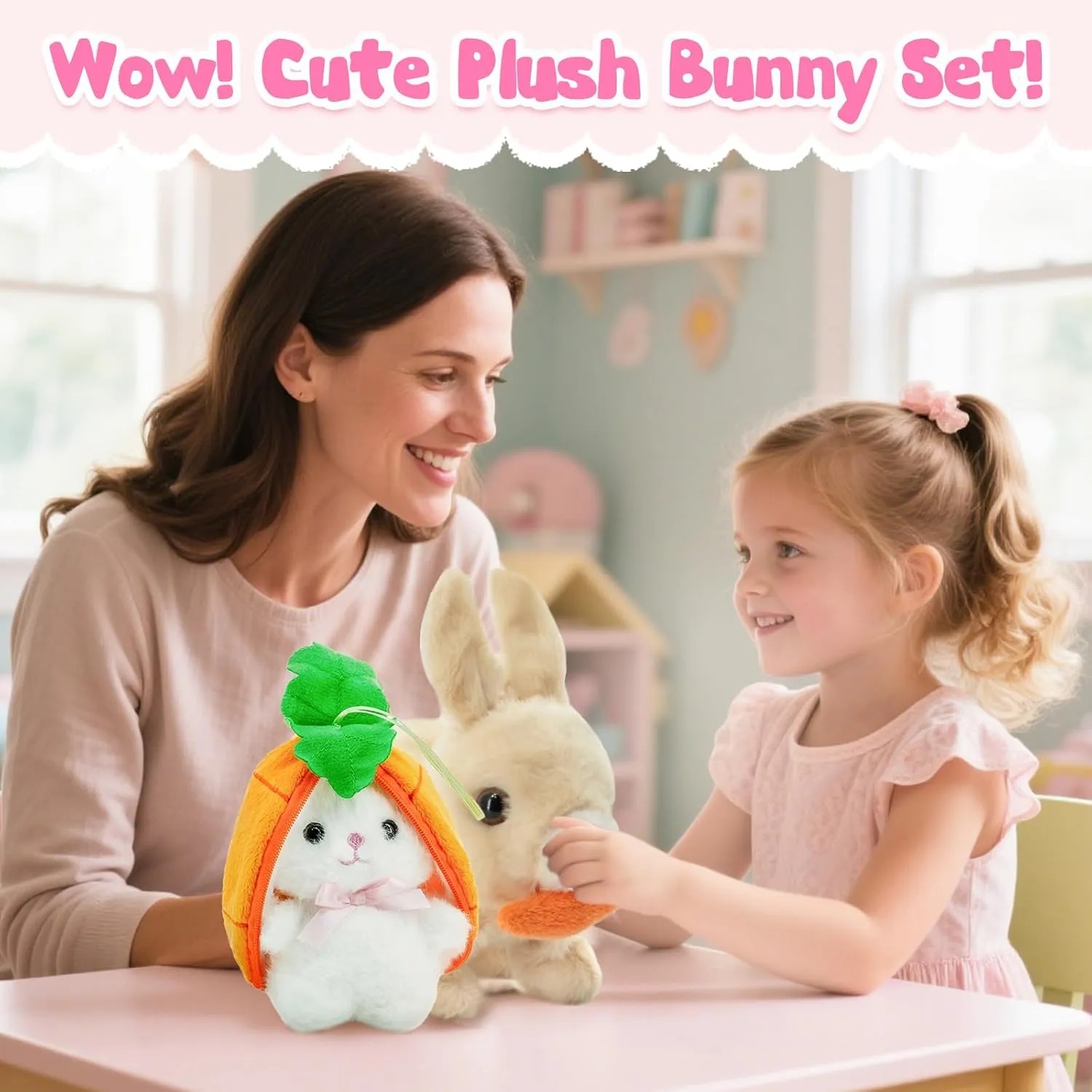 Duo with Carrot Surprise - Soft Safe Easter & Birthday Gift for bind circuit era choppy innovative Toddlers & Babies$ Brown Interactive Plush Bunny Toy Set - Talking & Walking Electric Rabbit 