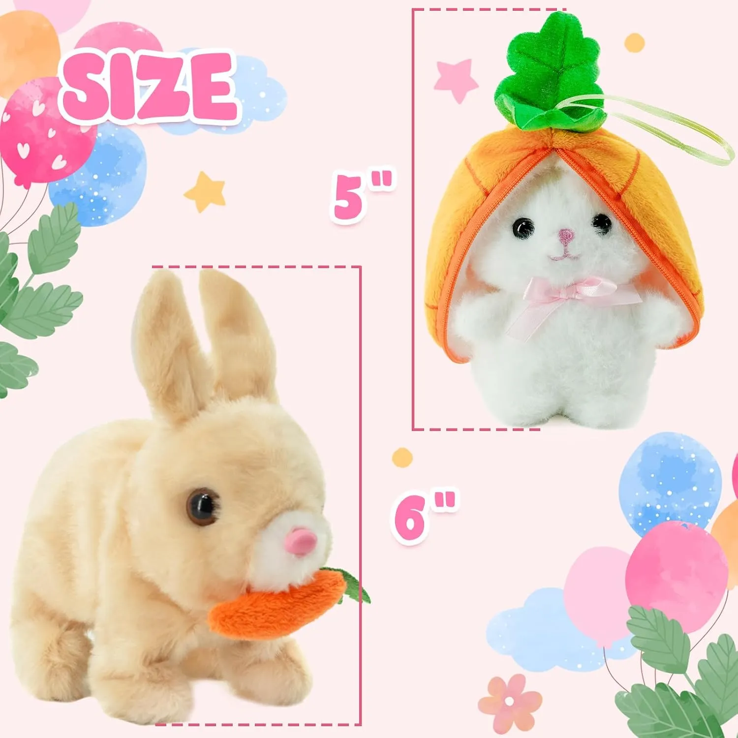Duo with Carrot Surprise - Soft Safe Easter & Birthday Gift for bind circuit era choppy innovative Toddlers & Babies$ Brown Interactive Plush Bunny Toy Set - Talking & Walking Electric Rabbit 