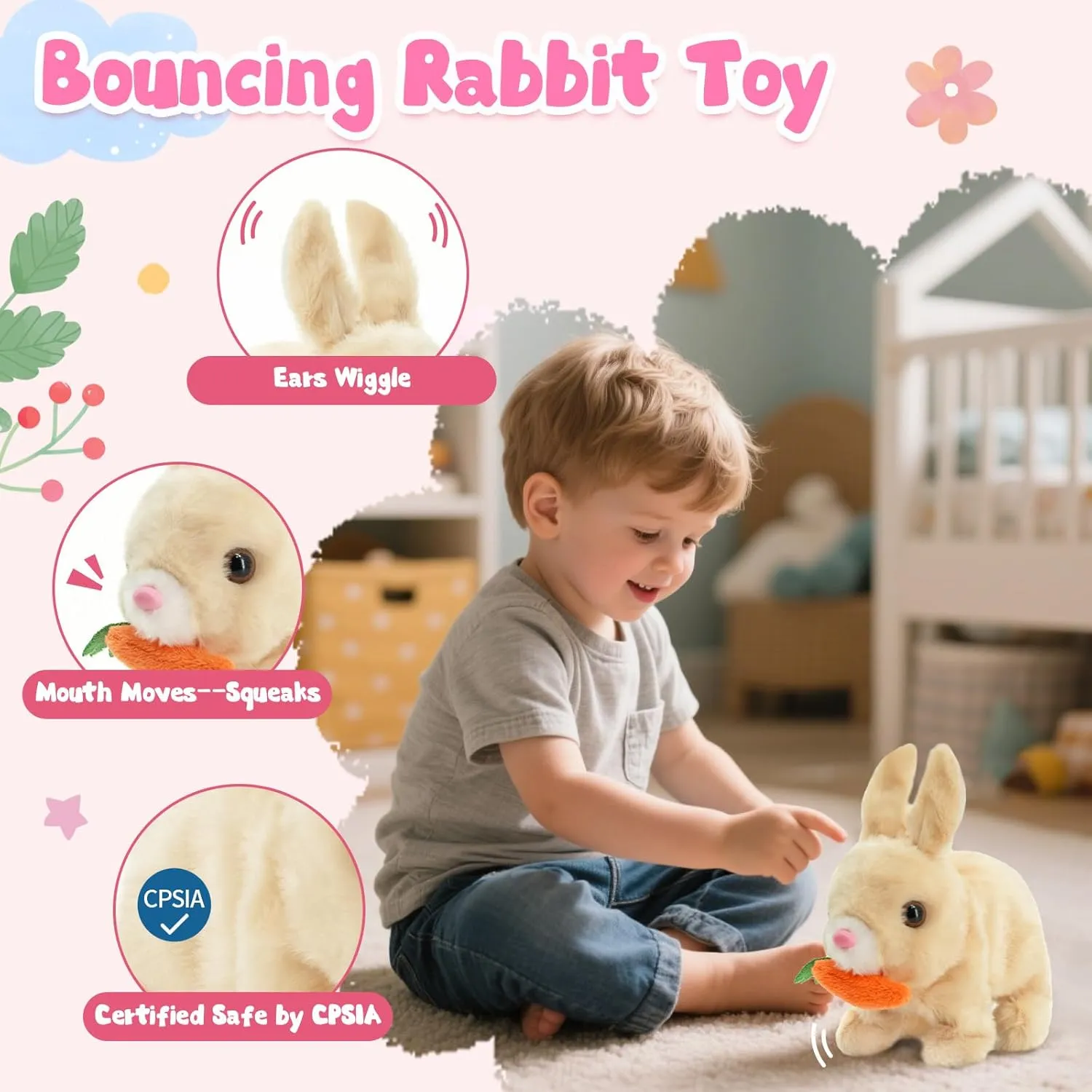 Duo with Carrot Surprise - Soft Safe Easter & Birthday Gift for bind circuit era choppy innovative Toddlers & Babies$ Brown Interactive Plush Bunny Toy Set - Talking & Walking Electric Rabbit 