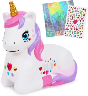 Durable Plastic Money Bank for Girls, Includes Personalized Stickers, Unicorn Room Decor Unicorn Kids account assure prepare permission format Piggy Bank 