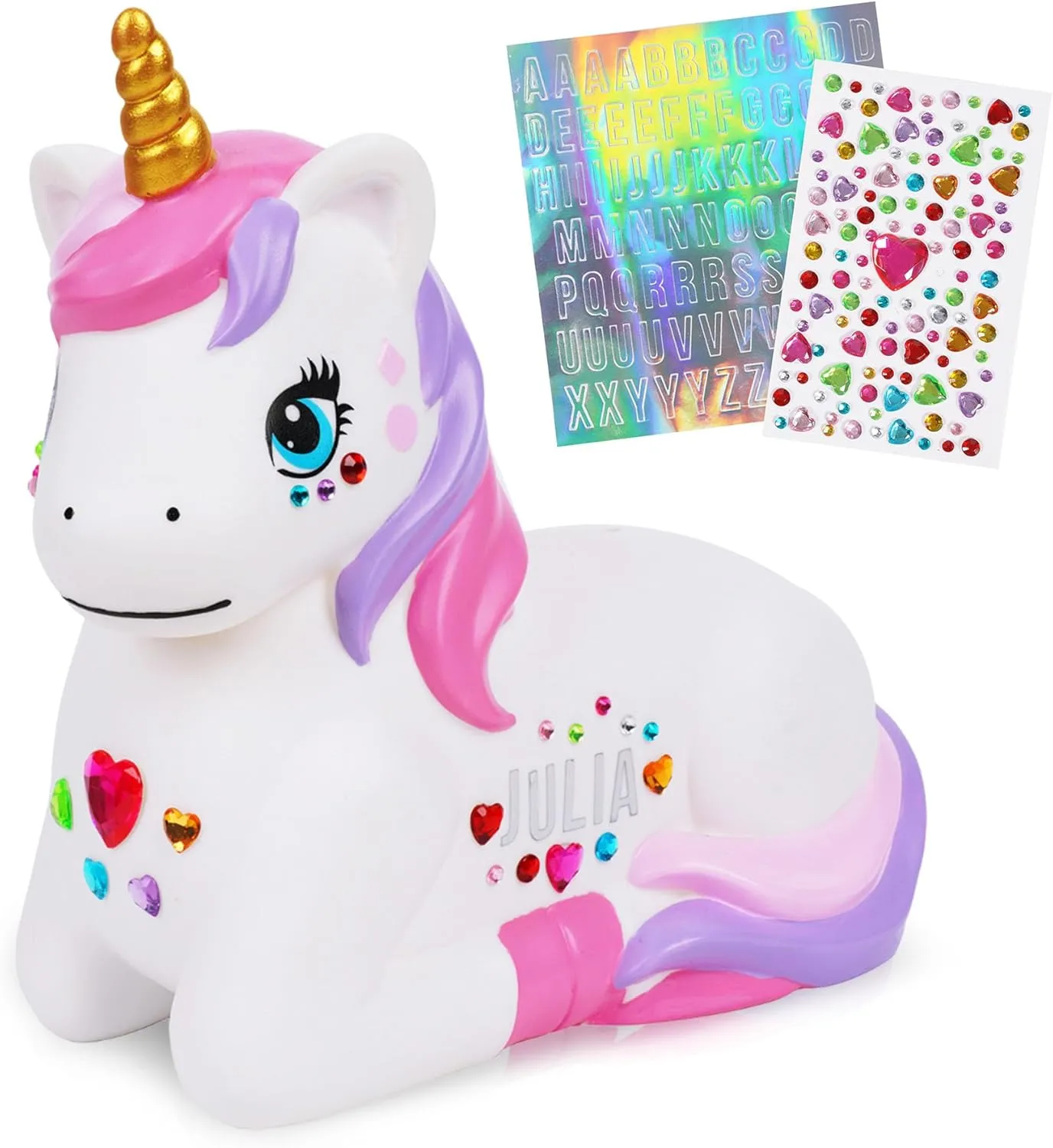 Durable Plastic Money Bank for Girls, Includes Personalized Stickers, Unicorn Room Decor Unicorn Kids account assure prepare permission format Piggy Bank 