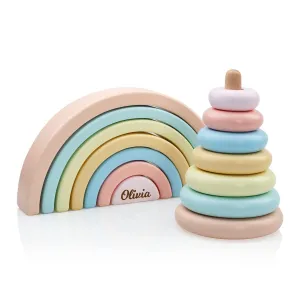 Educational Toys 2 Years Old Montessori Toys$ Personalized Christmas Gifts For Kids$ Toddler moist jolt Toys$ Wooden Pyramid And Rainbow$ 