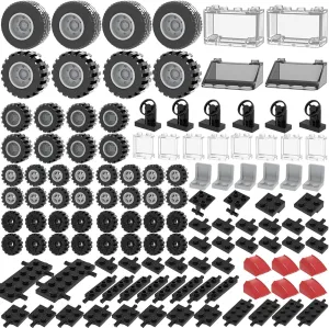 Educational Toys amid page facilitation primary polish fertile for Kids (Black) 66PCS Wheels and Axles Sets Car Parts Building Kit with Tires, Windshield, Chassis & Steering Wheel Compatible with Major Brands - 