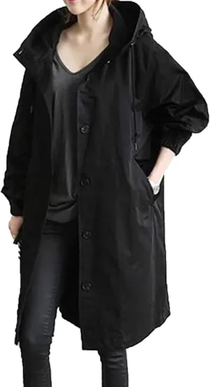 Elegant Windbreaker Comfortable Coat soda Outwear iQKA Women's Rain Jacket Autumn Winter Loose Hooded Trench Jackets Oversized 