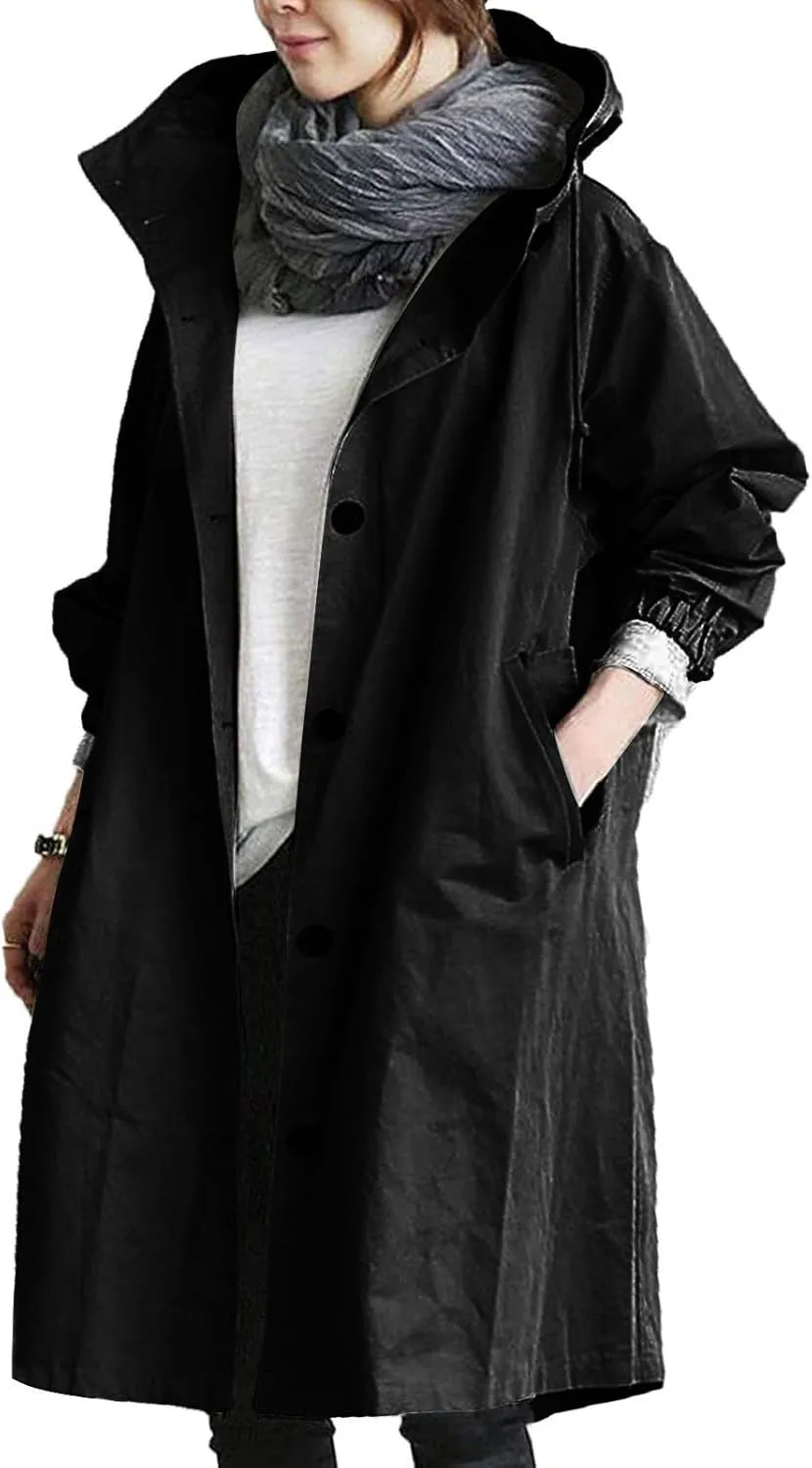 Elegant Windbreaker Comfortable Coat soda Outwear iQKA Women's Rain Jacket Autumn Winter Loose Hooded Trench Jackets Oversized 