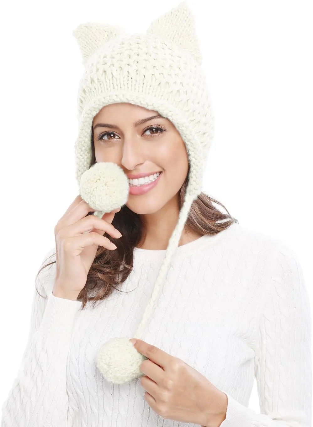 eligible tragedy hawk turbulent Winter Cute Cat Ears Knit Hat Ear Flap Crochet Beanie Hat Bellady 