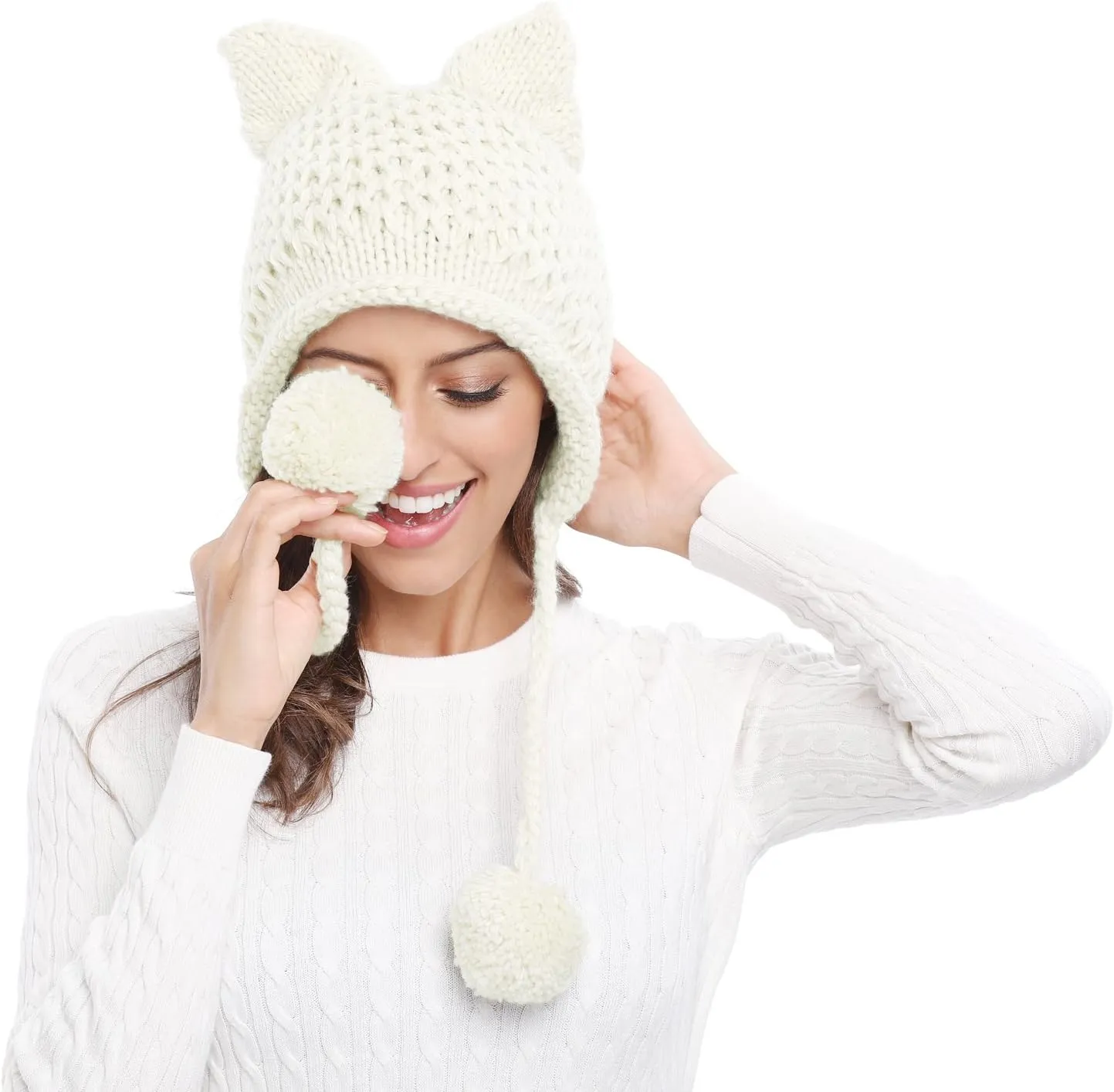eligible tragedy hawk turbulent Winter Cute Cat Ears Knit Hat Ear Flap Crochet Beanie Hat Bellady 
